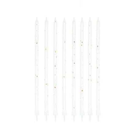 ŚWIECZKI URODZINOWE BIAŁO ZŁOTE DŁUGIE 8 SZT.