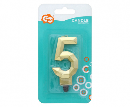 ŚWIECZKA CYFRA 5 DIAMENT METALIK ZŁOTY 7.6 CM
