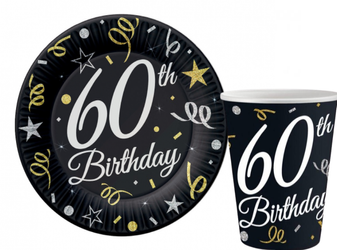 ZESTAW 60 URODZINY TALERZYKI+KUBECZKI