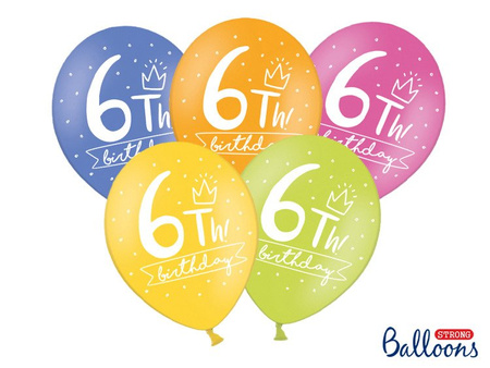 Balony 30cm, 6th! birthday, mix (1 op. / 50 szt.)
