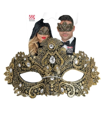 MASKA WENECKA ZŁOTA Z KORONKĄ 