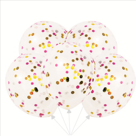 BALONY Z KONFETTI RÓŻOWO ZŁOTYM