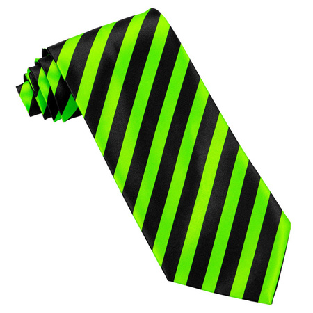 KRAWAT SATYNOWY CZARNO-ZIELONY W PASKI