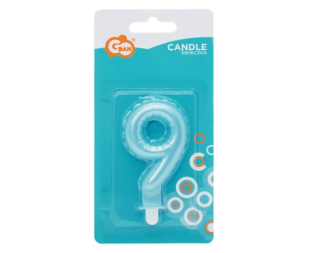 ŚWIECZKA URODZINOWA CYFRA 9 PERŁOWA JASNONIEBIESKA 7 CM
