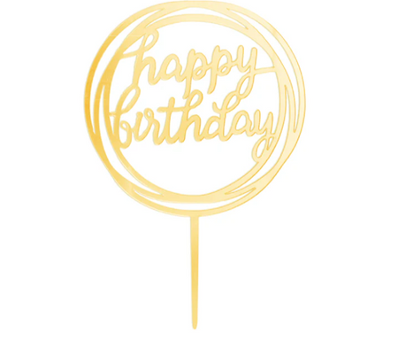 TOPPER NA TORT HAPPY BIRTHDAY OKRĄGŁY LUSTRZANY ZŁOTY 1SZT.
