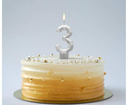 ŚWIECZKA CYFRA 3 DIAMENT METALIK SREBRNY 7,6 CM