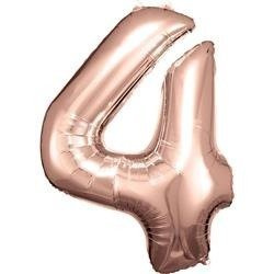 BALON FOLIOWY CYFRA 4 RÓŻOWE ZŁOTO 88 CM