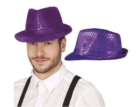 FIOLETOWY CEKINOWY KAPELUSZ GANGSTERSKI