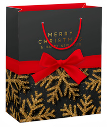 TOREBKA PREZENTOWA ŚWIĄTECZNA CZARNA ZŁOTA 32 X 26 X 16 CM