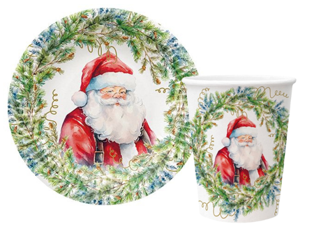 ZESTAW: TALERZYKI I KUBECZKI MIKOŁAJ ZIELONE GAŁĄZKI 