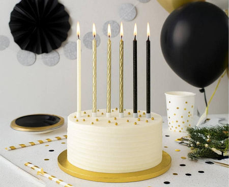 ŚWIECZKI METALICZNO BROKATOWE 15 CM 12 SZT