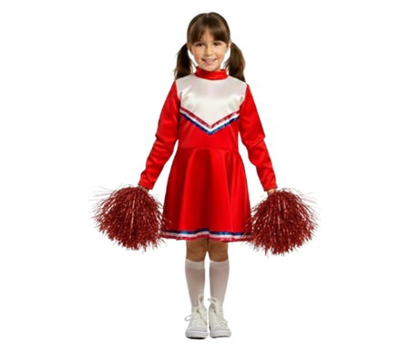 ZESTAW: STRÓJ CHEERLEADERKA CZERWONA + POMPONY 110