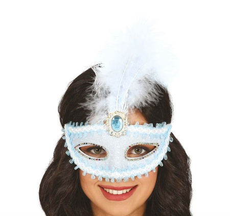 NIEBIESKA MASKA Z PIÓRAMI