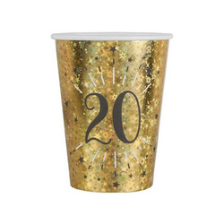 KUBECZKI PAPIEROWE 20 URODZINY ZŁOTE 270 ML 10 SZT.
