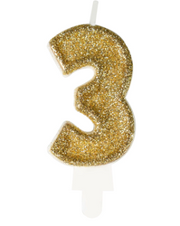 ŚWIECZKA URODZINOWA CYFRA 3 BROKATOWA ZŁOTA