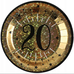 TALERZYKI PAPIEROWE 20 URODZINY ZŁOTE 23 CM 10 SZT.