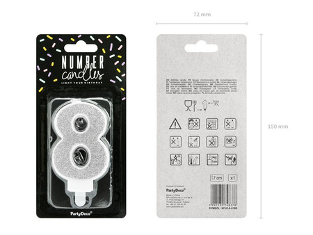 ŚWIECZKA URODZINOWA CYFRA 8 SREBRNA