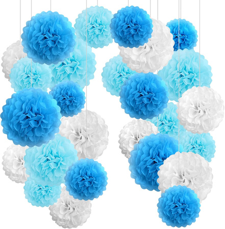 ZESTAW KWIATÓW BIBUŁOWYCH NIEBIESKI 25 CM 