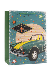 Torba prezentowa Motoryzacja retro zielona 32x26x12 cm