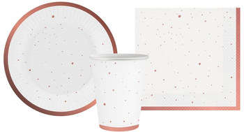 ZESTAW TALERZYKI+KUBECZKI+SERWETKI BIAŁE RÓŻOWE ZŁOTO