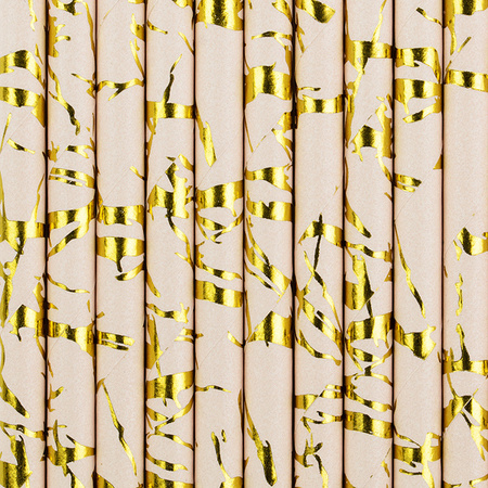 SŁOMKI PAPIEROWE RÓŻ ZŁOTE PASKI 10 SZT