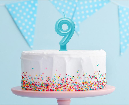 ŚWIECZKA URODZINOWA CYFRA 9 PERŁOWA JASNONIEBIESKA 7 CM