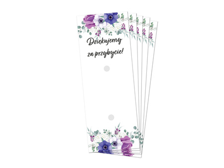 PODZIĘKOWANIA DLA GOŚCI FIOLETOWE KWIATY 5 SZT MERCI
