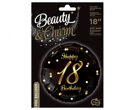 BALON FOLIOWY HAPPY 18 BIRTHDAY CZARNO-ZŁOTY 45 CM