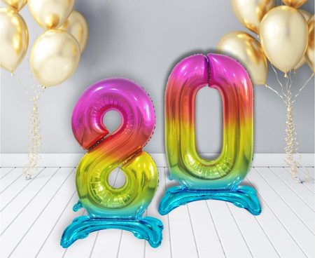 BALON FOLIOWY STOJĄCY 74 CM CYFRA 8 TĘCZA