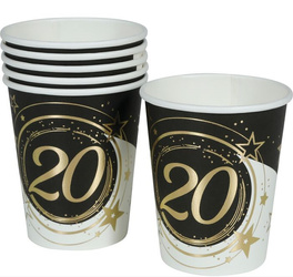 KUBECZKI PAPIEROWE 20 URODZINY GWIAZDKI 240 ML 6 SZT