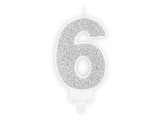 ŚWIECZKA URODZINOWA CYFRA 6 SREBRNA