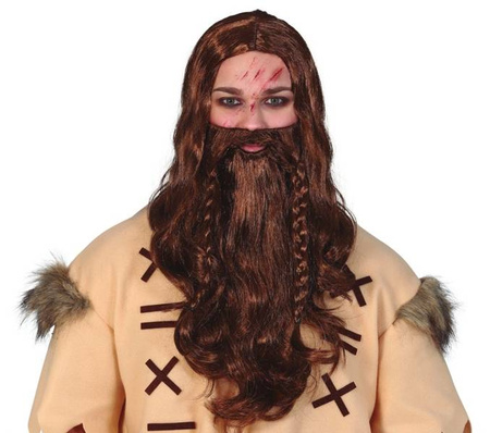 PERUKA Z BRODĄ WIKINGA BRĄZOWA