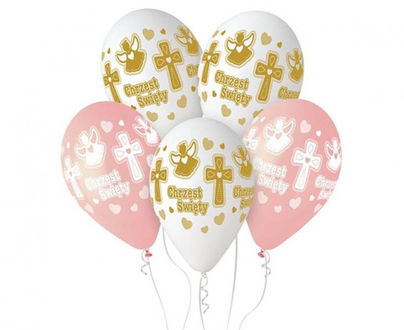 BALONY LATEKSOWE CHRZEST ŚWIĘTY DZIEWCZYNKA 5 SZT 
