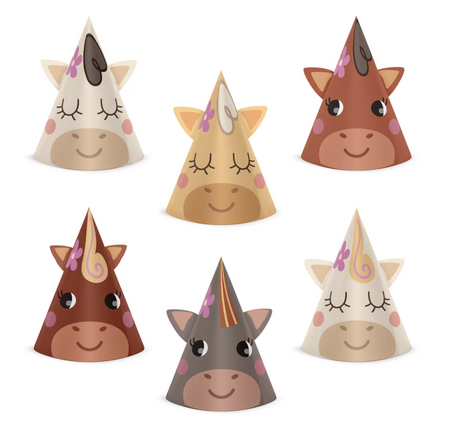 CZAPECZKI URODZINOWE KONIKI 6 SZT