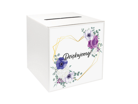 NAKLEJKA NA PUDEŁKO Z KOPERTAMI FIOLETOWE KWIATY
