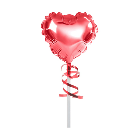 Balon foliowy na patyczku serce różowy 10 cm