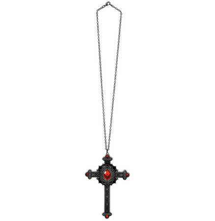NASZYJNIK GOTYCKI KRZYŻ Z CZERWONYMI KAMIENIAMI