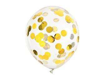 BALONY Z KONFETTI KÓŁKA ZŁOTY 30 CM 6 SZT