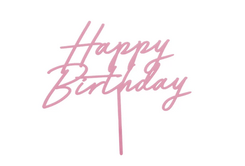 TOPPER AKRYLOWY NA TORT HAPPY BIRTHDAY JASNY RÓŻ 16.5 CM