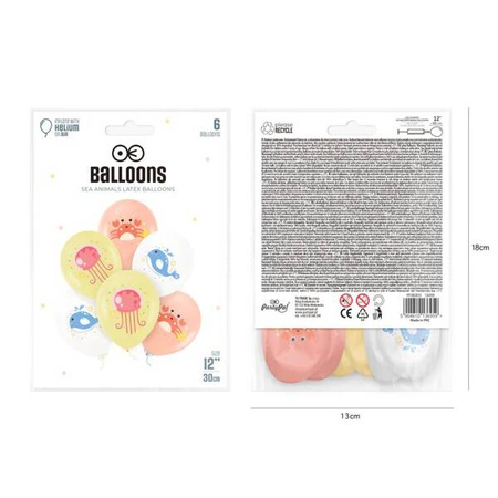 ZESTAW BALONÓW MORSKIE ZWIERZĄTKA 30 CM 6 SZT.