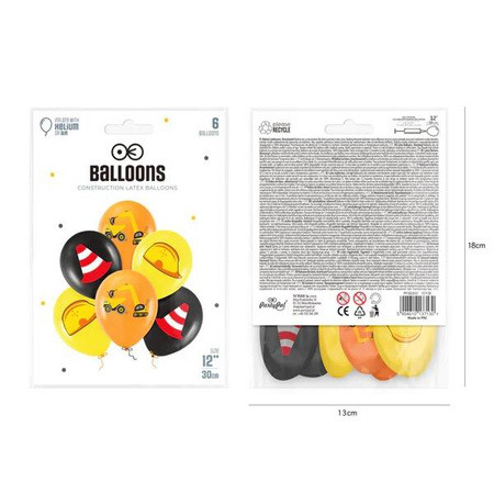 ZESTAW BALONÓW ROBOTY DROGOWE 30 CM 6 SZT.