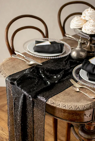 BIEŻNIK SIATECZKA CEKINOWY CZARNY 0,3 X 5 M