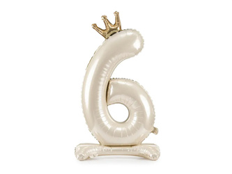 STOJĄCY BALON FOLIOWY CYFRA 6 84 CM JASNY KREM