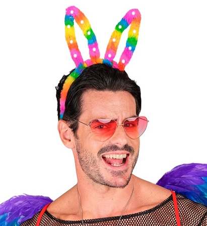 OPASKA USZY KRÓLICZKA ŚWIECĄCE TĘCZOWE USZY