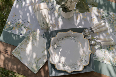 KUBECZKI PAPIEROWE KOMUNIA GAŁĄZKI ZIELONO-ZŁOTE 270 ML 10 SZT.