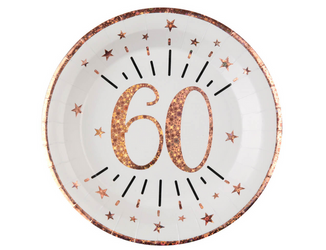 TALERZYKI PAPIEROWE 60 URODZINY RÓŻOWE 23 CM 10 SZT.