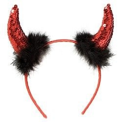 OPASKA ROGI DIABŁA CZERWONE Z CEKINAMI DIABLICA HALLOWEEN