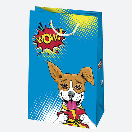 TORBA NA PREZENTY NIEBIESKA PIES 16X24X7 CM