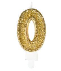 ŚWIECZKA URODZINOWA CYFRA 0 BROKATOWA ZŁOTA