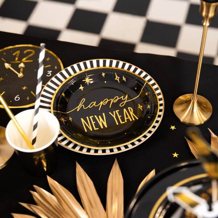 TALERZYKI PAPIEROWY HAPPY NEW YEAR CZARNO-ZŁOTY 18 CM 6SZT.